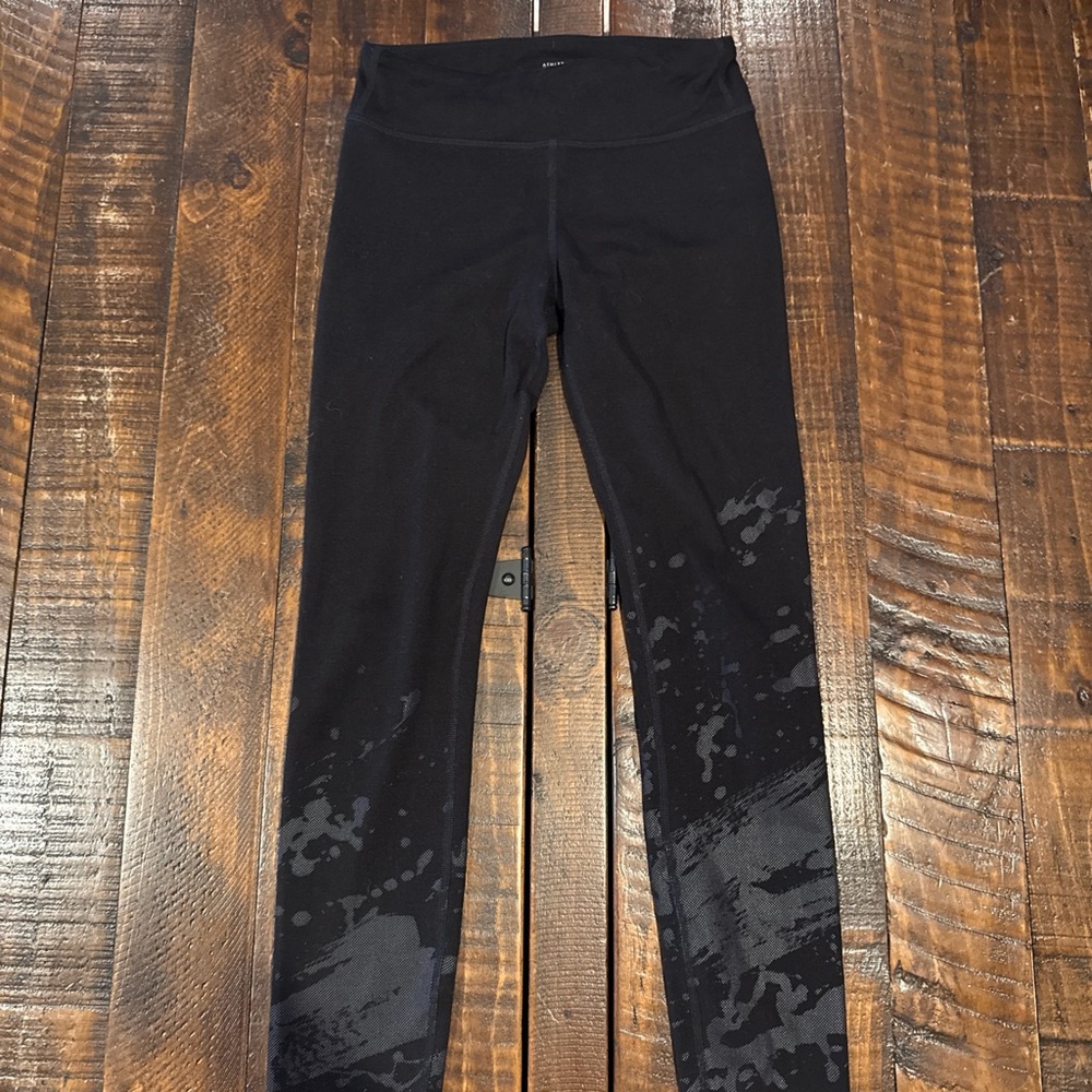 Athleta Girl Speed of Light Tight Leggings Size 12 Black Gray Pattern Activewear